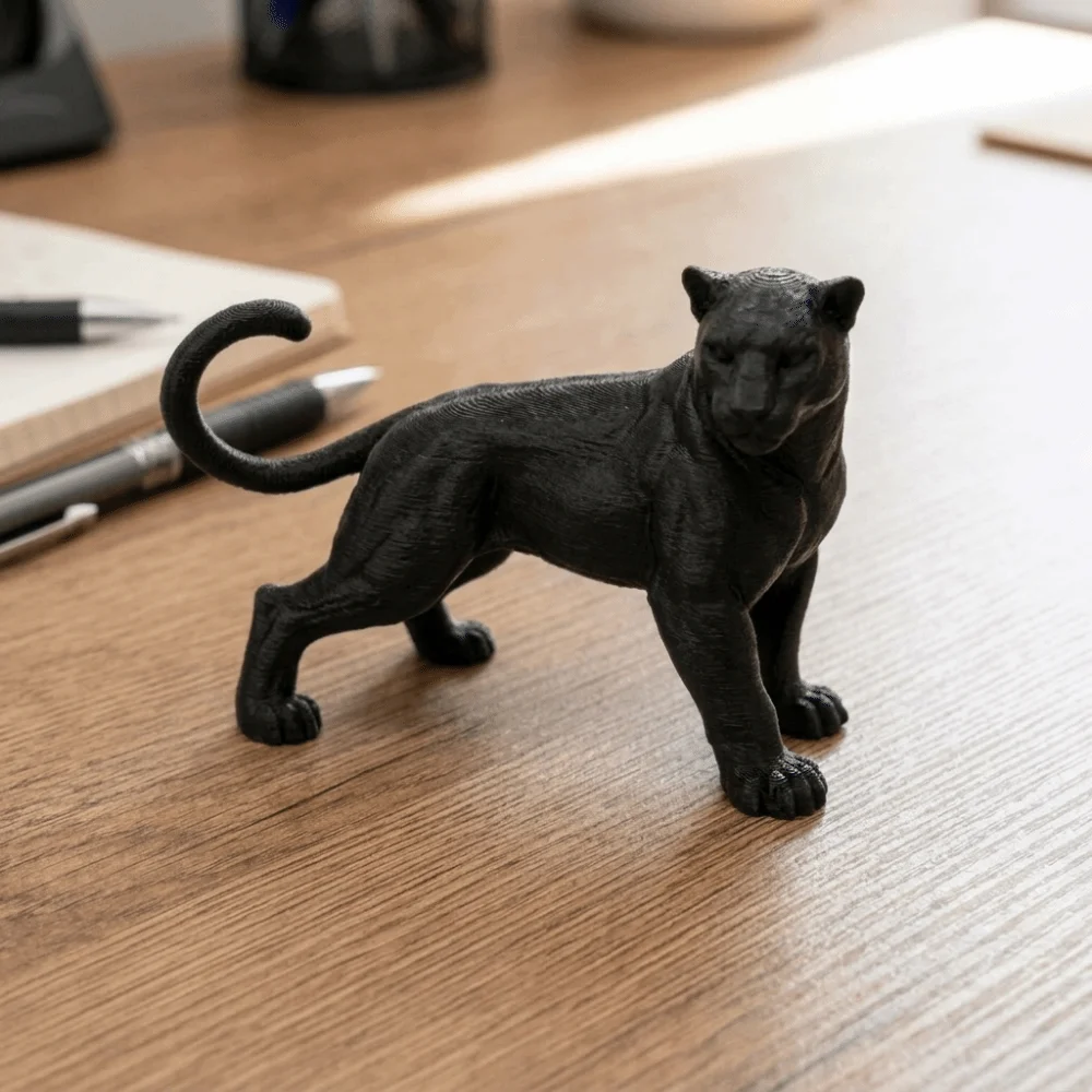 Black 3D Printing Panther Statue Head Turning Standing Posture Panther Desktop Ornament Plastic Tail Up Leopard Figure Gift