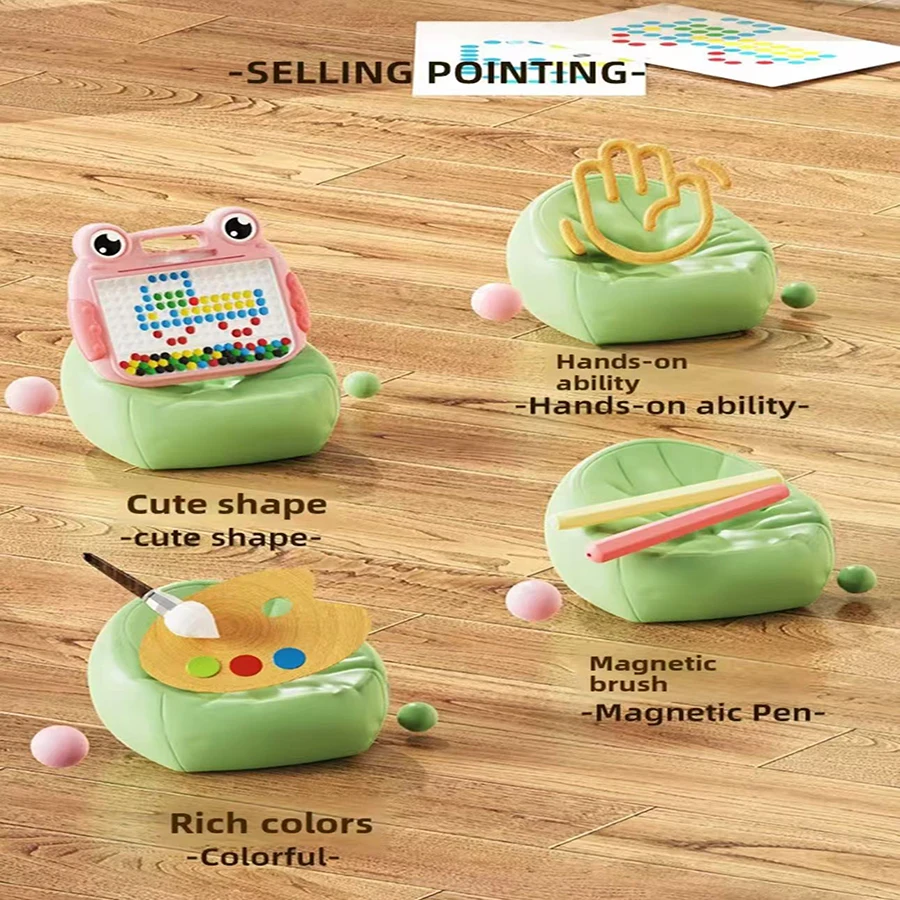 1 szt. - Tablica do rysowania dla maluchów z magnesami, koralikami i pisakiem, urocza tablica do rysowania z żabkami, duża tablica do bazgrołów, zabawka edukacyjna, prezent