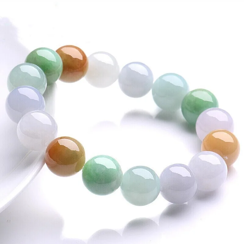 Tricolor Colors Men's round Beads Jade Bracelet with Certificate