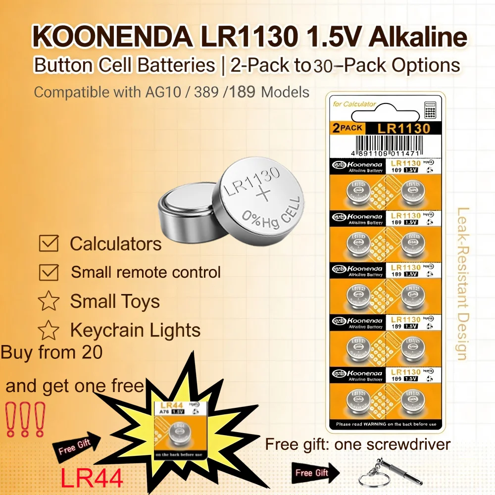 AG10 LR1130 Batteries 389A LR1130 LR54 L1131 SR1130 1.55v High Capacity Button Cell Coin Battery for Watches Calculators Lasers