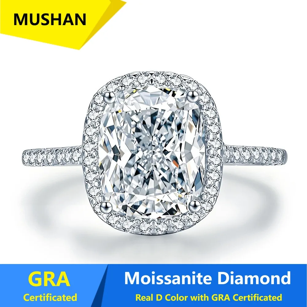 MUSHAN Luxury Jewelry 925 Sterling Silver Ring Band Women GRA Certificated Moissanite Diamond Emerald D Color Rings Fine Jewelry