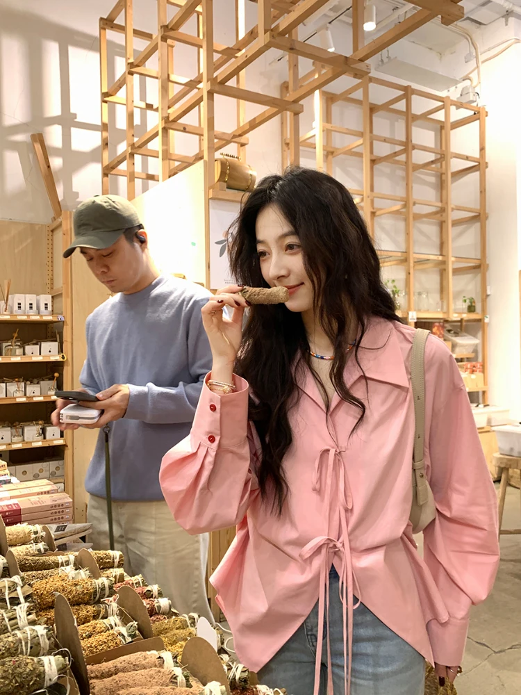 Chemises Vintage françaises élégantes pour femmes, vêtements de printemps à boutons, manches longues, amples, décontractés, mode coréenne, t-shirts Y2k