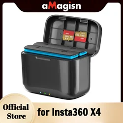 aMagisn Fast Battery Charger Hub for Insta360 X4 (Batteries No Included),Quick Portable 2 Channel Battery Charge,X4 Accessories