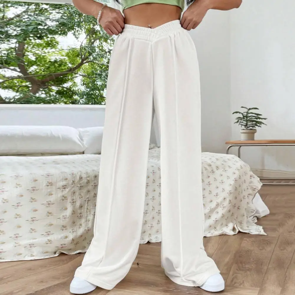 Pantaloni da salotto a gamba larga pantaloni a gamba larga in vita elastica pantaloni a gamba larga a vita alta a forma di V da donna alla moda per l'uso quotidiano