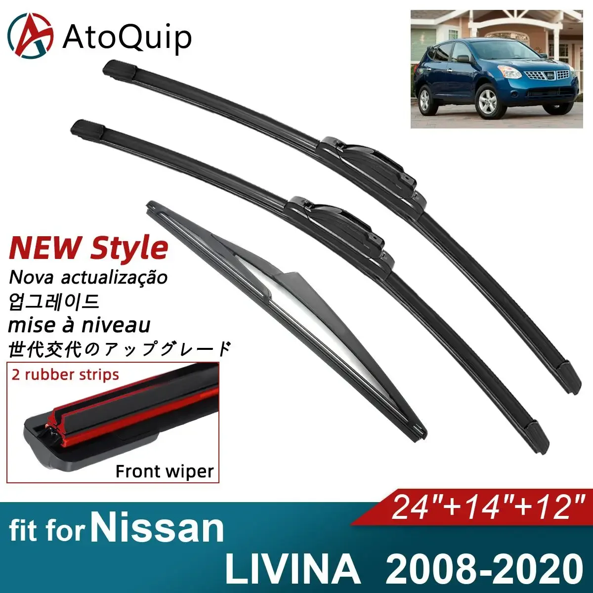 Double Rubber Car Wiper Blades for 2008-2020 Nissan LIVINA Front Rear Windscreen Wipers Accessories 2016 2017 2018 2019 2020