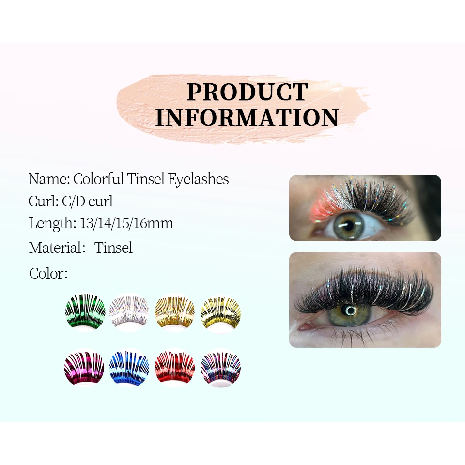 Mixed 8 color false Eyelash Shiny Colorful Individual Lashes Makeup Supplies Rainbow Colored Eyelashes Holographic Tinsel Lashes