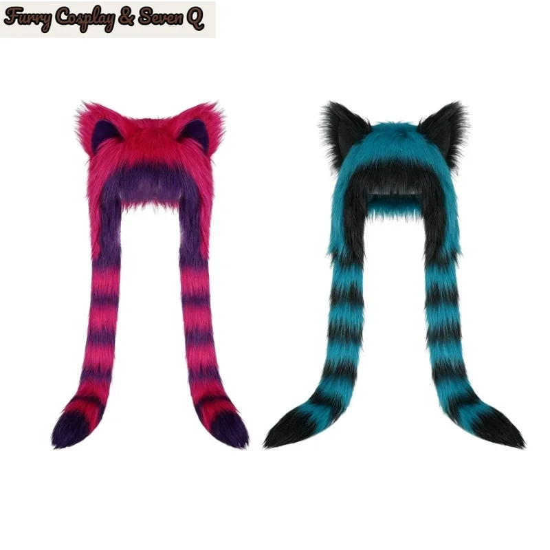 Gothic Plush Ear Hat with Long Hanging Side Panels Pointed Ear Earflap Headwear for Festival Cosplay Winter Styling 2