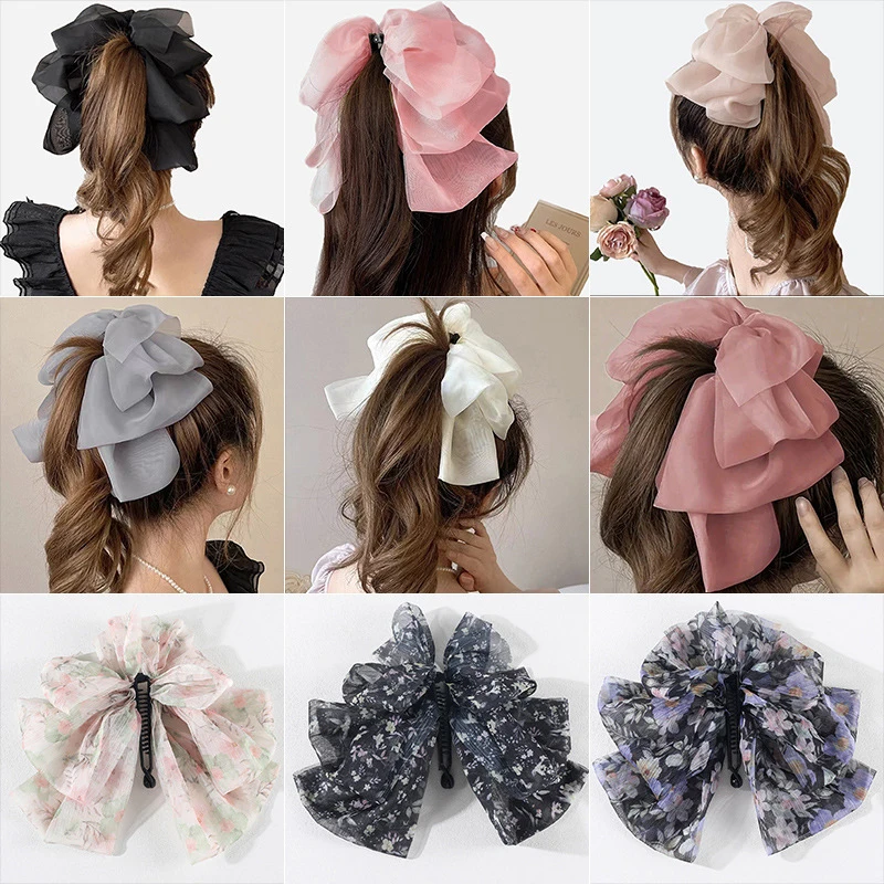 

Сплошные цветные заколки для волос с большим сетчатым бантом для женщин и девочек, винтажные заколки для волос с бантом, темпераментные простые аксессуары для волос, подарки