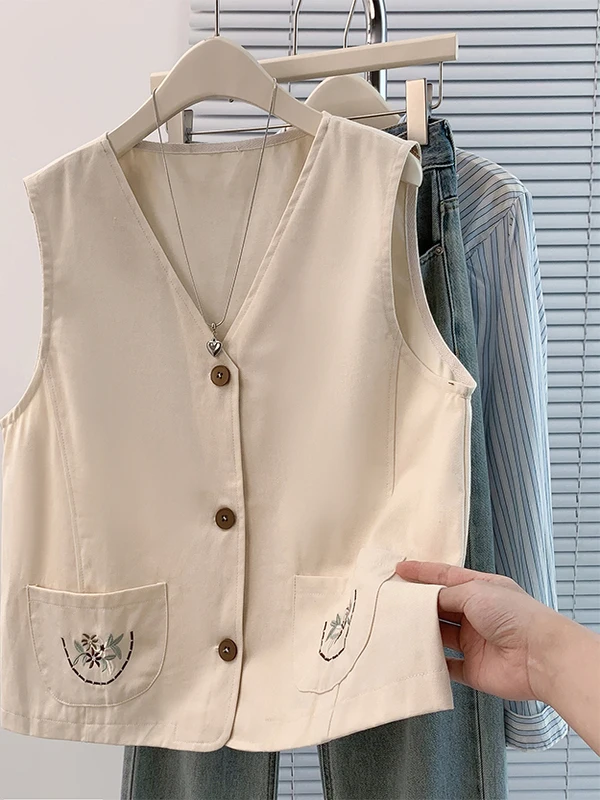 

Классический свободный крой, жилет с вышивкой на талии, универсальный осенний женский топ Jaet, простой художественный коврик