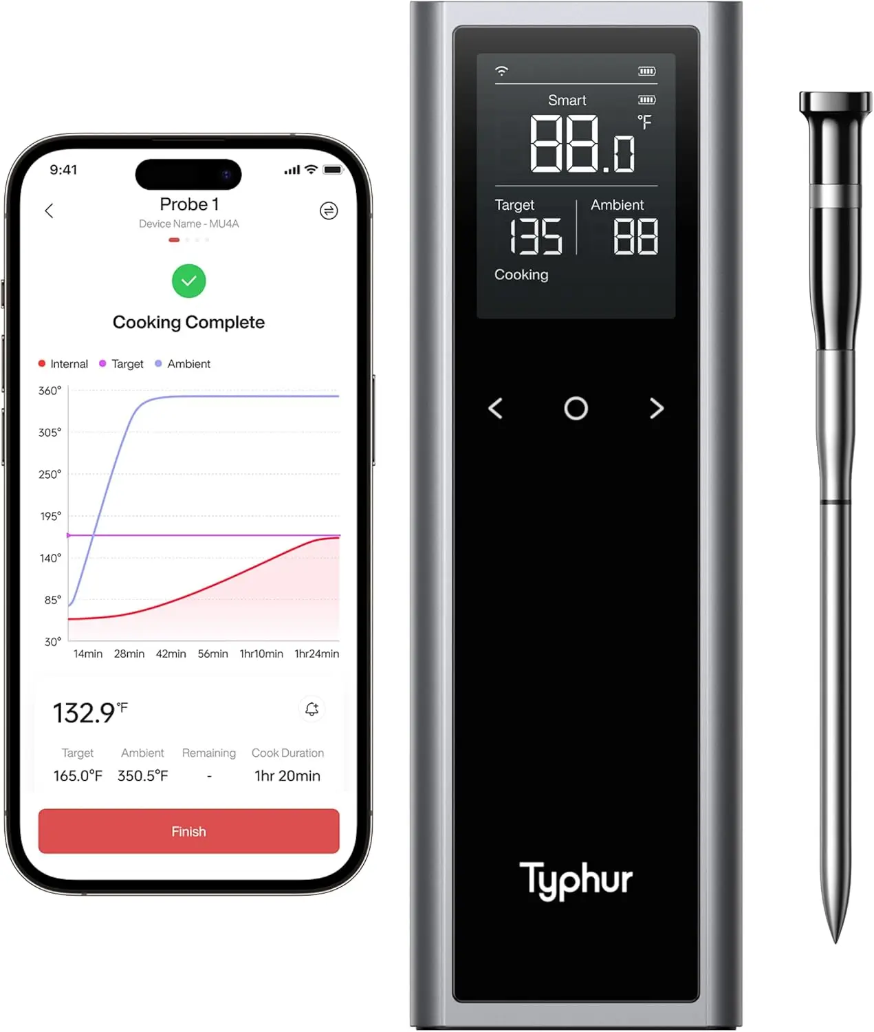 

Sync One Smart Wireless Meat Thermometer: Standalone Base with LCD Display, Unlimited