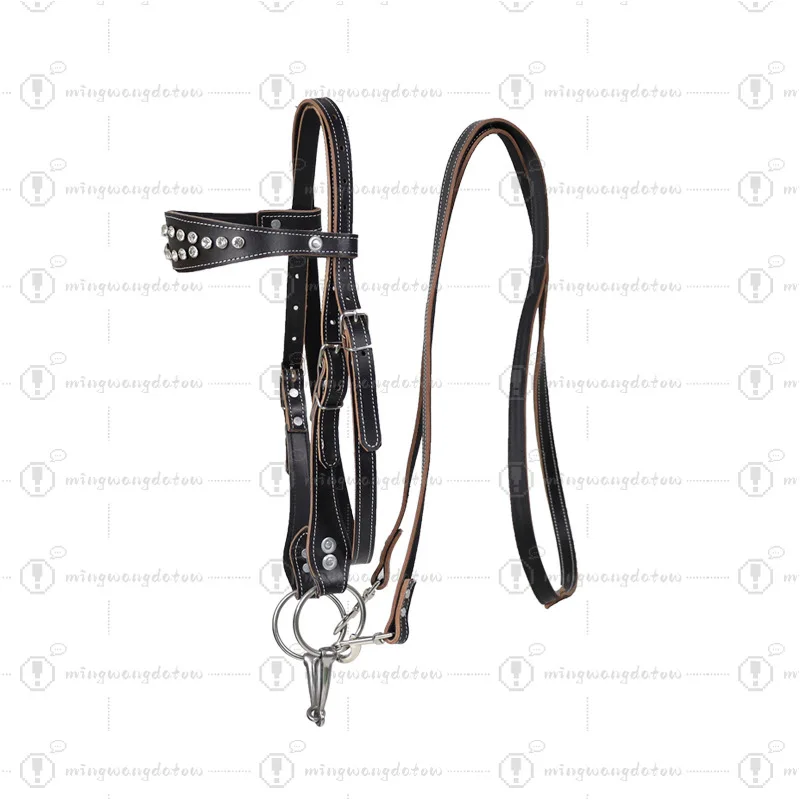 Genuine Leather Bridle & Reins with Horse Bit, Full Equestrian Set Adjustable Halter for Horses, Ponies, Cattle & Sheep