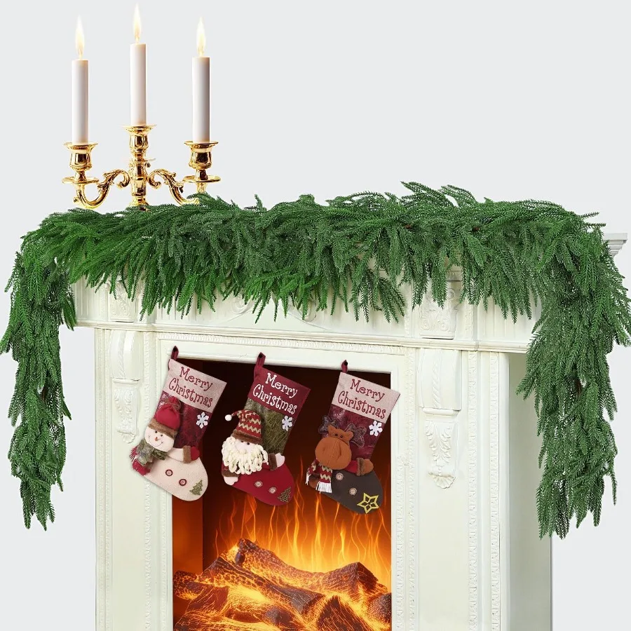 6 Ft 2 Pcs Artificial Norfolk Pine Garland with Real Touch Texture for Christmas Table Centerpiece Mantle Decoration Wall Hangi