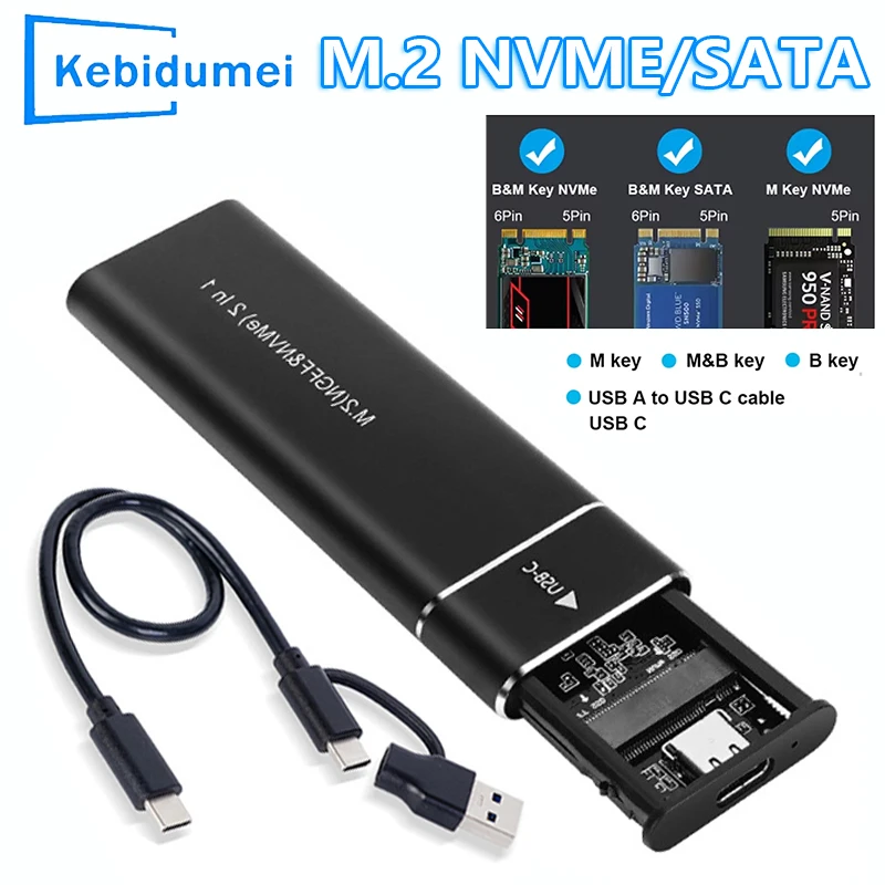 M2 SSD Case M.2 NVMe SATA SSD Enclosure USB 3.1 Type C Gen2 10Gbps Tool Free M.2 NVMe NGFF Solid State Drive Box for PC Laptop