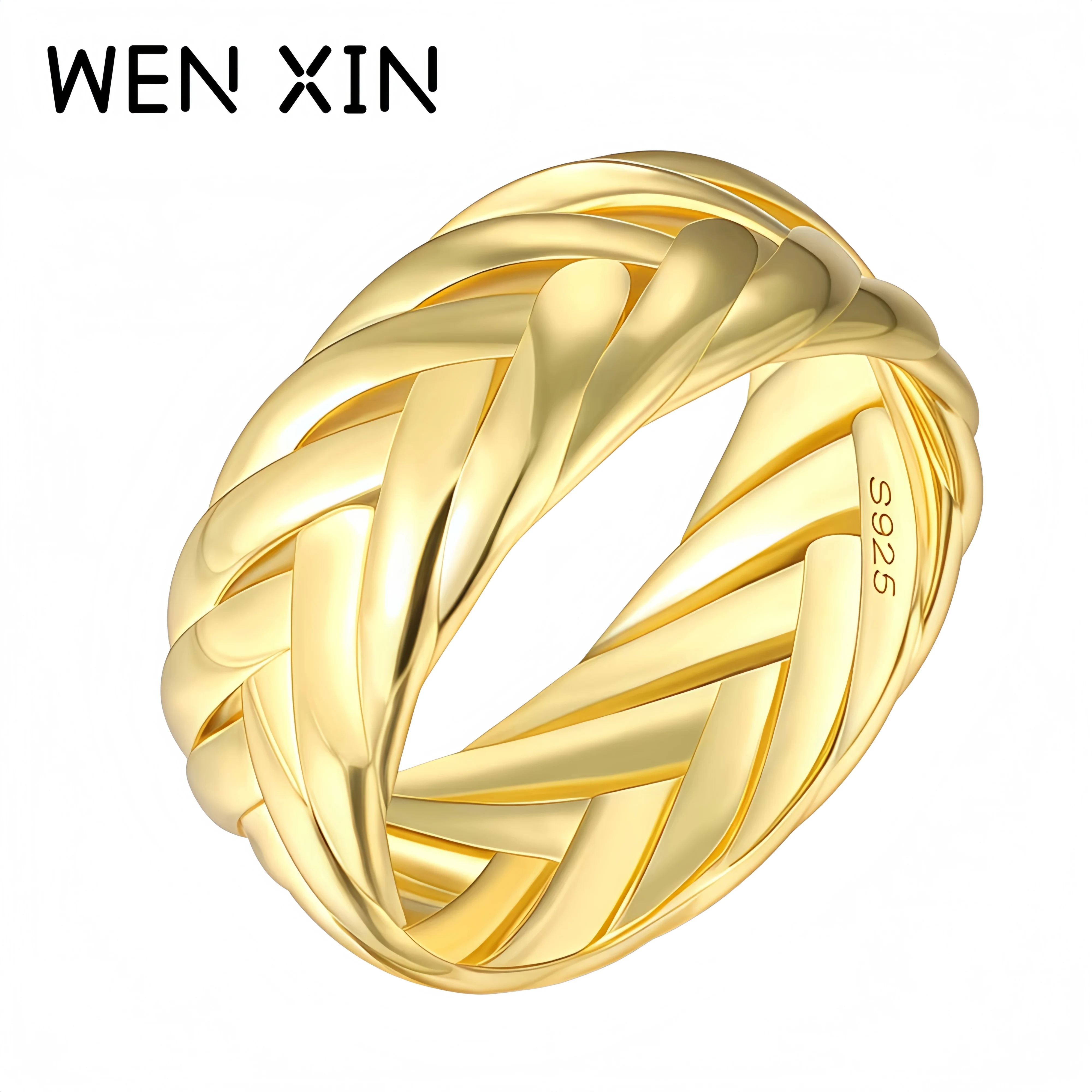 

WENXIN бренд из стерлингового серебра 925, высокое качество, женское модное металлическое текстурированное широкое сертифицированное кольцо, кольцо для пар, ювелирные изделия