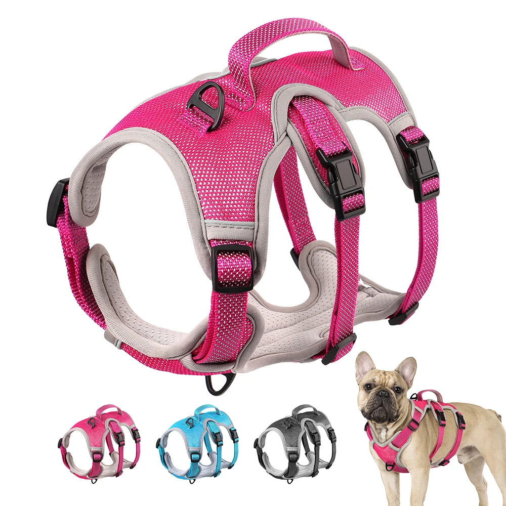 

Reflective Nylon Dog Harness Mesh Breathable Dog Harnesses Pet Training Vest With Control Handle for Small Medium Large Dogs Pug