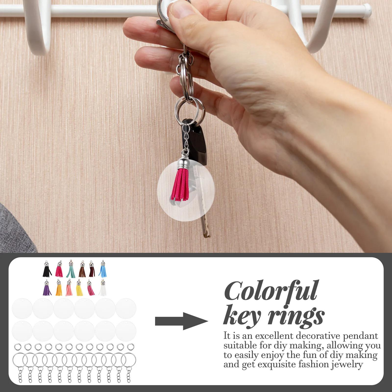 

12Sets Tassel Pendant Keychain DIY Kit Colorful Key Rings Decorative Jewelry Making Supplies Exquisite Keychains