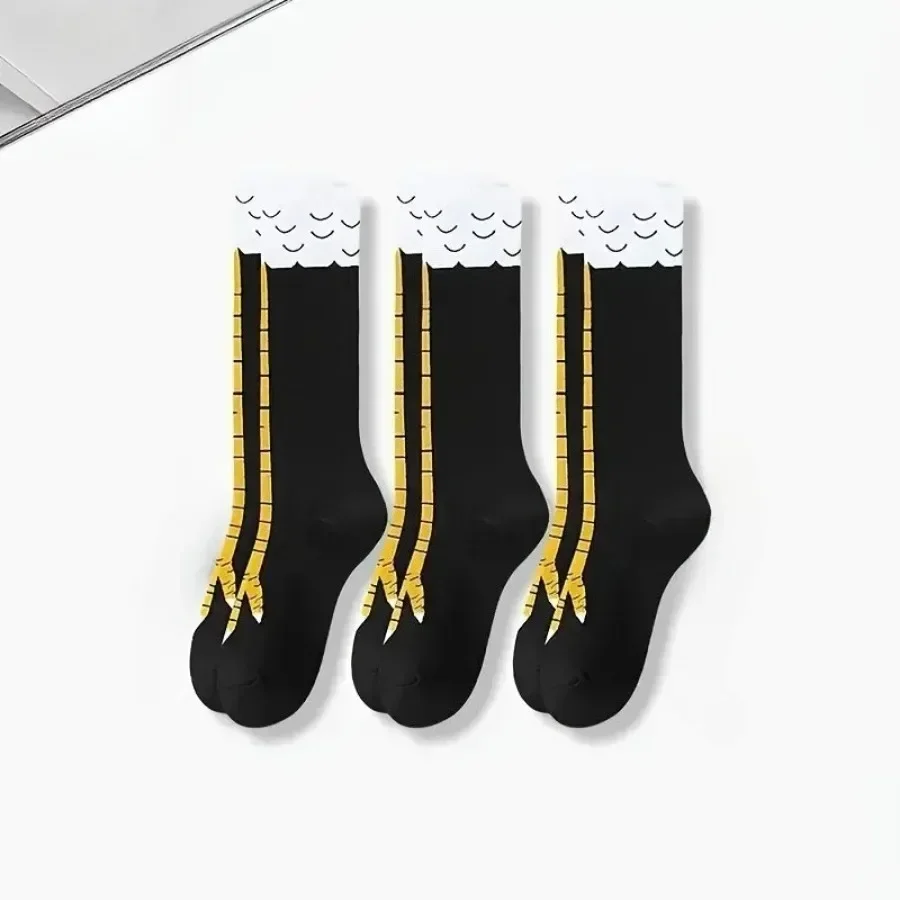 3 pares de calcetines negros con diseño de pata de pollo, adecuados como regalos para amigos y niños, con un bonito diseño de patrón de pata de pollo de dibujos animados