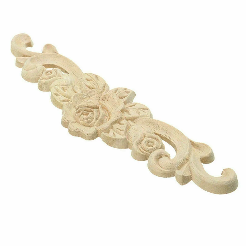 Elegant Hot Sale New Beautiful Wood Applique Woodcarving Decal Floral Flower Pattern Mouldings 1Pcs 20X5cm Classic