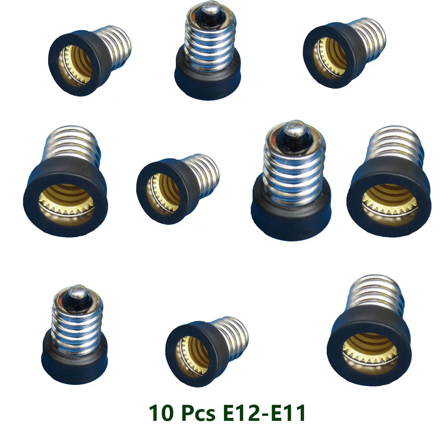 10pcs Candelabra E12 Socket to Mini Candelabra E11 Base Adapter Converter Black LED Lamp Holder