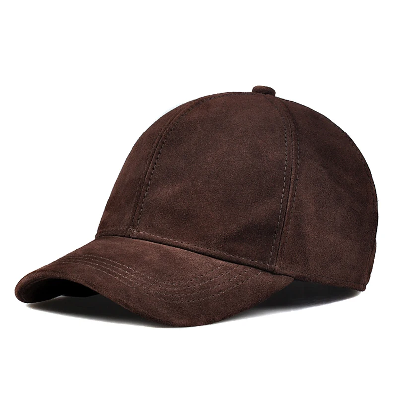 

Leather Hat Men Male Winter Top Nubuck Cowhide Adjustable Baseball Cap Big Brim Suede Casual Fashion Women Hip Pop Thin Gorra