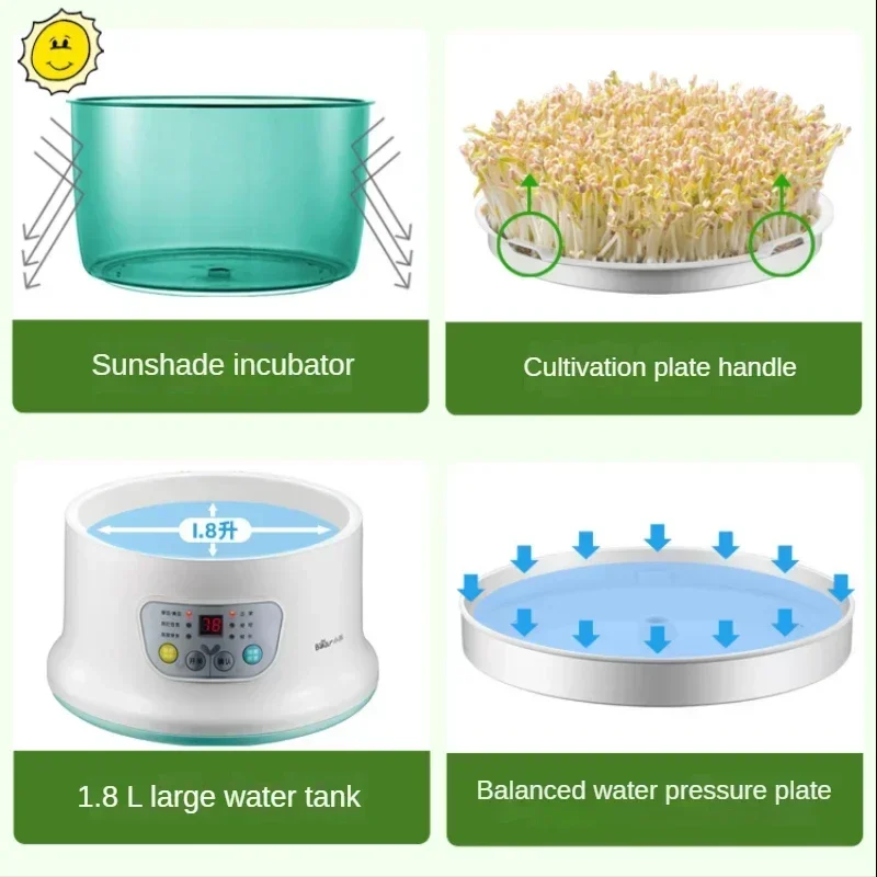 Bean Sprouting Machine Multi-Functional Raw Bean Sprouts Household Double-Layer Soybean Mung Bean Sprout Automatic Intelligent