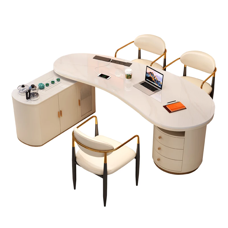 

W81.2/2.4 2/2.4 light luxury rock slab tea table desk computer desk curved tea table office tea integrated