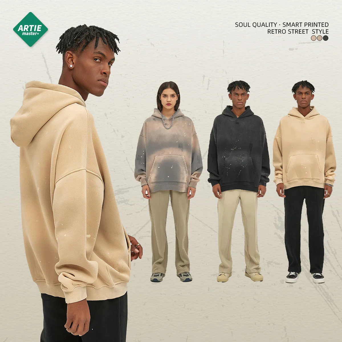 

Мужская толстовка Artie: новая коллекция осень-зима, с эффектом брызг чернил, рваная, с потертостями, модная, винтажная, из утолщенного хлопка, цветная