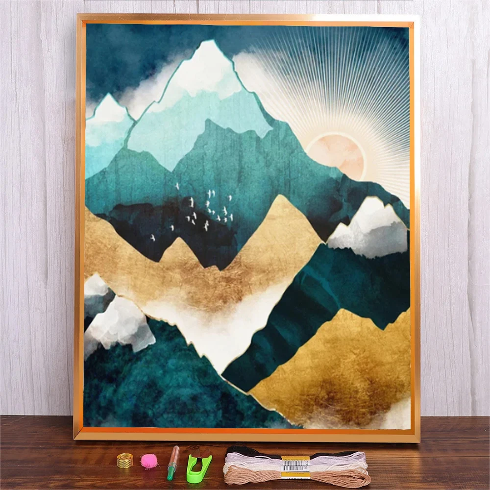 Abstract Mountains Printed Cross Stitch Kits 14CT 11CT Count Canvas Fabric Needlework Embroidery DIY Home Kitchen Wall Decor