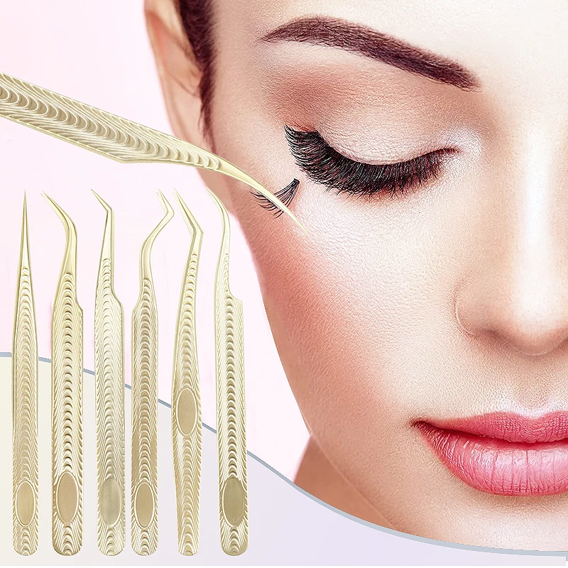 1 Stück Edelstahl Wimpern pinzette Augenbrauen clip Gold Dekor anti statische Wimpern Pinzette Wimpern verlängerung liefert Make-up-Tool – Detail 10
