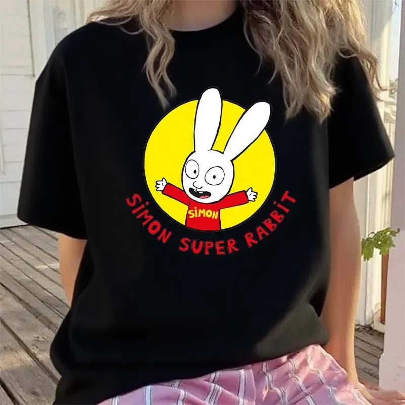 

Simon Super Bunny T-Shirt Funny Kids Boys Round Neck Short Sleeve Top Spring Summer Girls Casual Cartoon Pattern Clothing