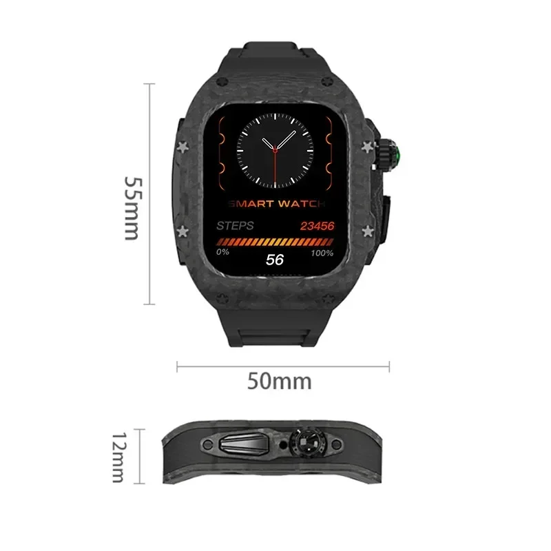 RM Carbon Fiber Modification Kit For Apple Watch 9 8 7 6 5 SE Silicone Sport Band For iWatch 42 49 46 45MM 44MM Case Strap Refit