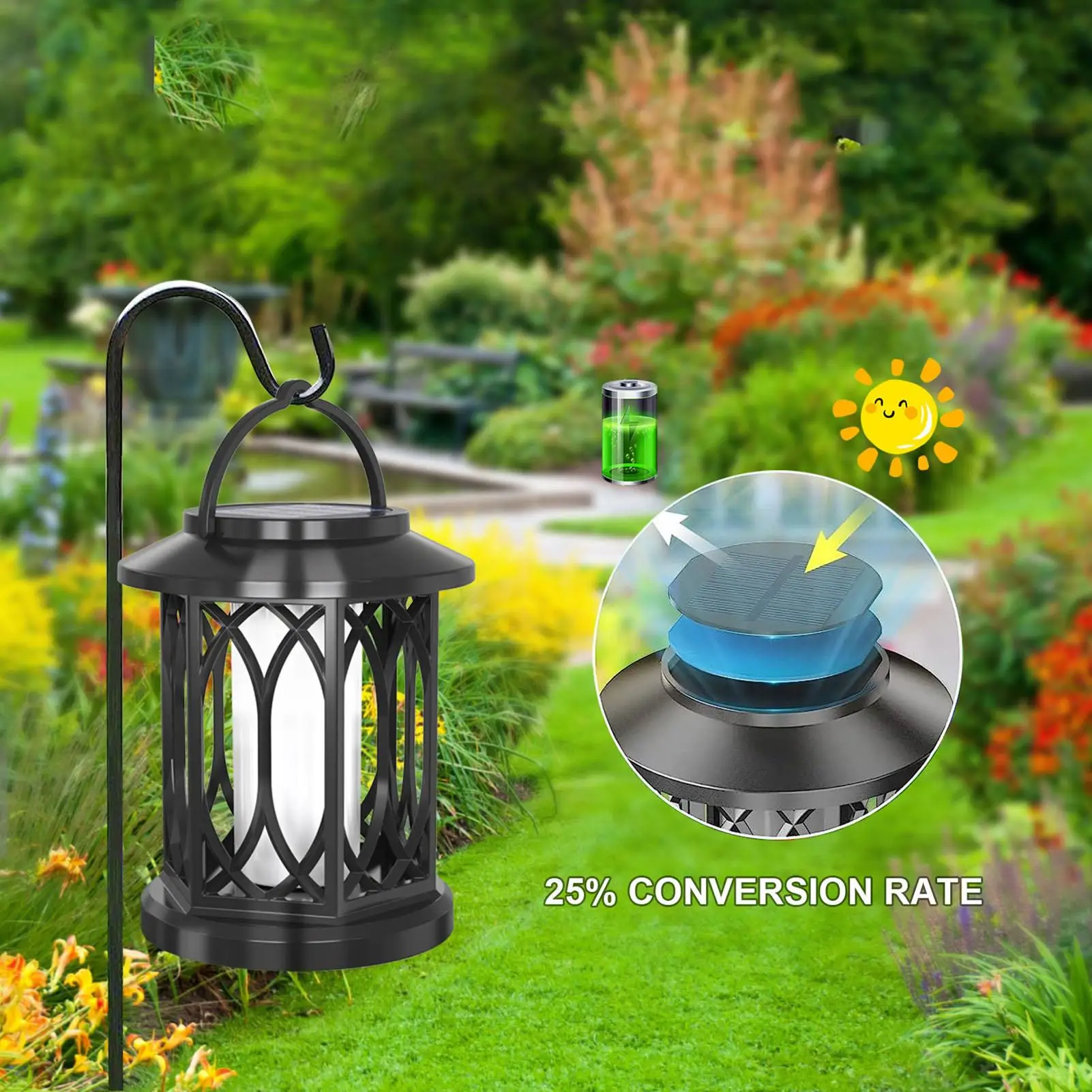 Solar Lanterns Outdoor Pathway Water Proof Lamp Hangable Weather Resistant Lanterns For Backyard Walkway Driveway Balcony Fence