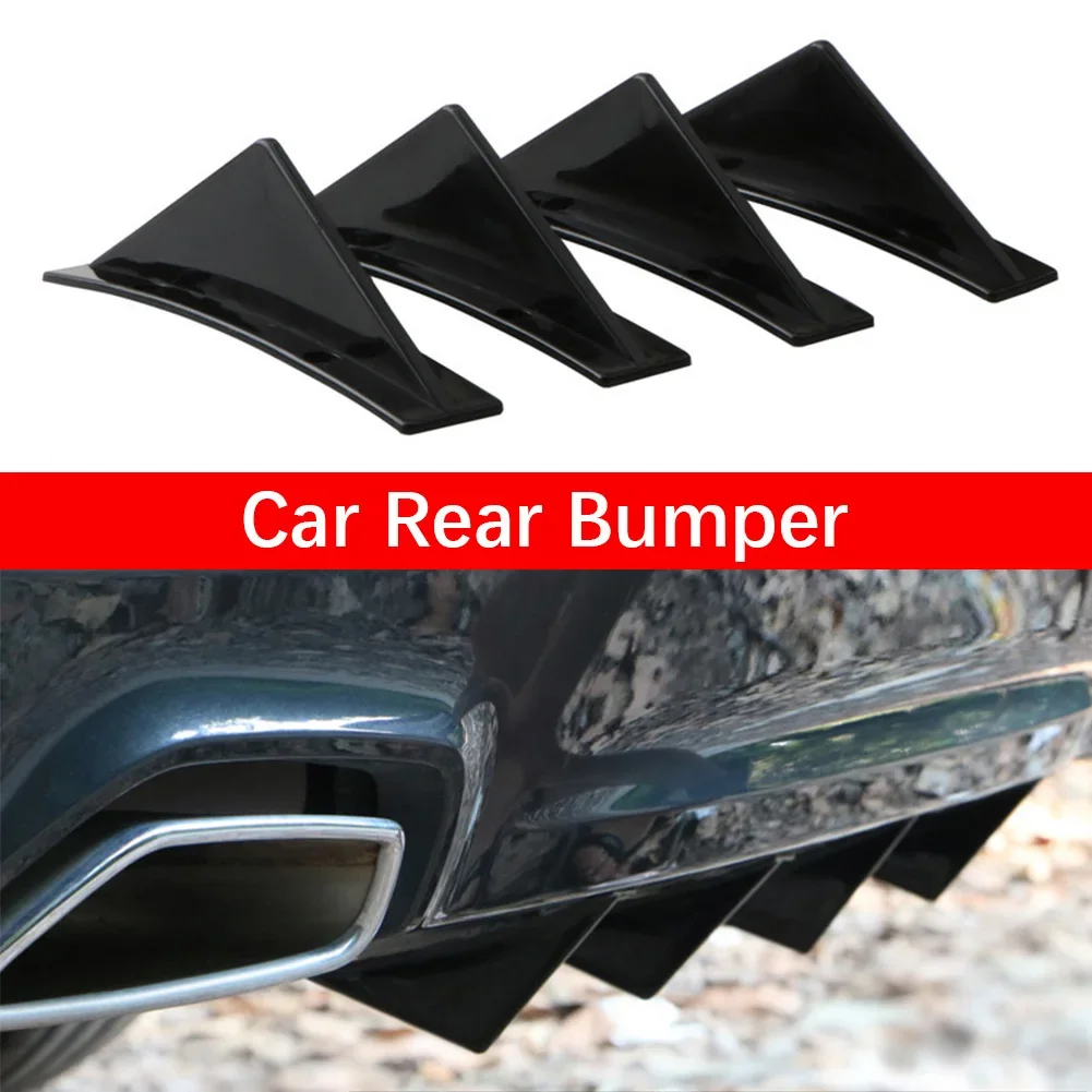 Difusor de labio de parachoques trasero Universal para coche, embellecedor de aleta, ABS negro brillante, alerón de aleta de tiburón, divisor, estilo de coche, 4 Uds.