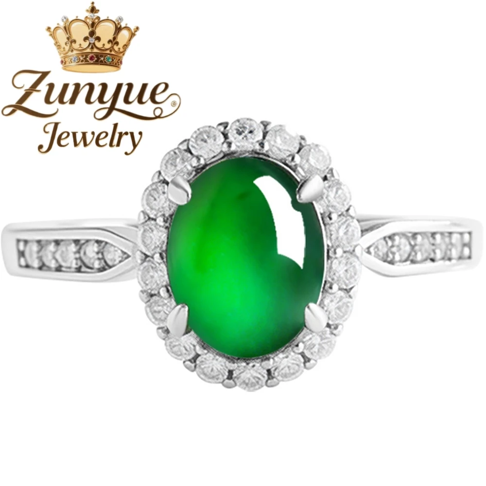 خاتم فضة S925 عالي الجودة من اليشم الطبيعي على شكل حرف A وسطح بيضاوي، خاتم اليشم من النوع الجليدي، نمط نسائي، عصري قابل للتعديل #5