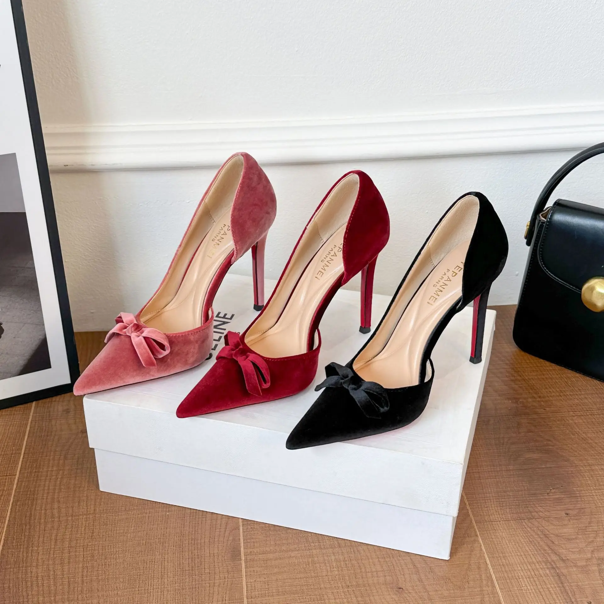 

Bloomsteps Red Bottom Velvet Bow High Heels Women's Autumn and Winter New Style Elegant High Heels Sexy Stiletto