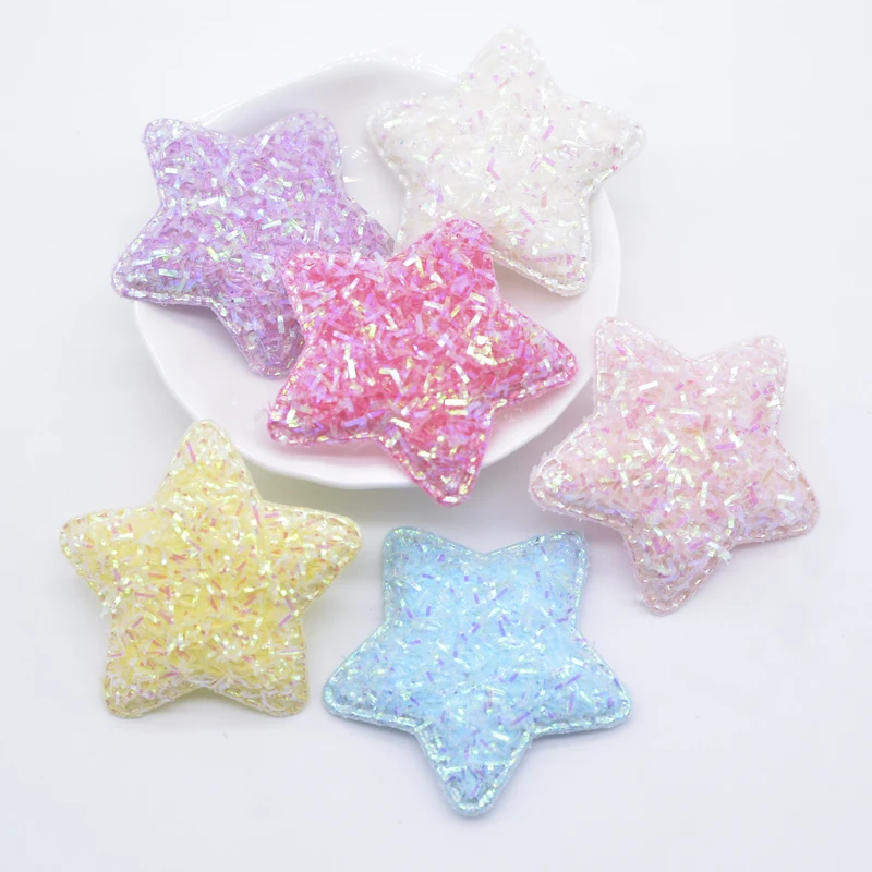 12Pcs 48mm Padded Bling Sequins Star Applique for DIY Headwear Hair Clips Band Accessories Clothes Hat Sewing Supplies