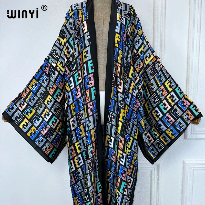 WINYI new Africa print sweet lady beach Bohemian long Cardigan Cover-up stitch Casual Boho Maxi Holiday party kimono beachwear