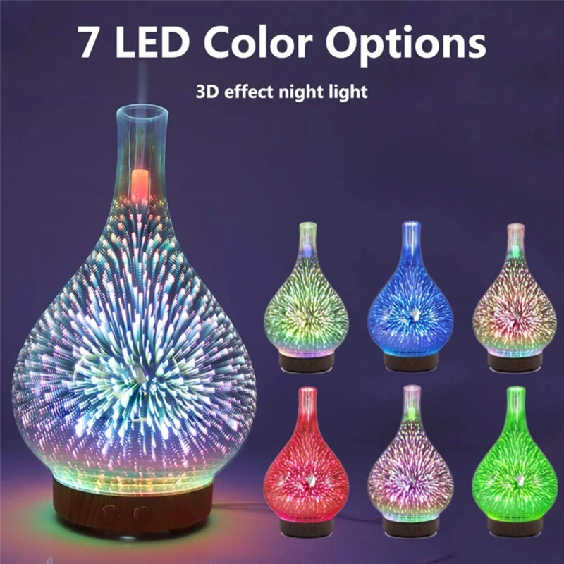 D0AB Essential Oil Diffuser Humidifier 100ML Glass Aromatherpy Diffusers 7 Color LED Lights Changing for Home Bedroom Office