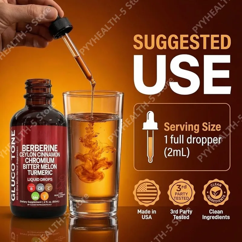 

Berberine Liquid Drops with Ceylon Cinnamon & Bitter Melon - 9-in-1 Herbal Complex with Turmeric, Chromium, Gymnema, 60ml