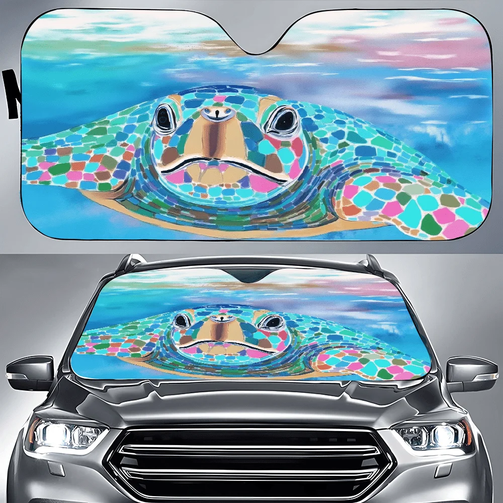 Painting Of A Green Sea Turtle Swimming In The Ocean Car Auto Sunshades Car Sunshade, Front Window Sun Cover For Car, Auto Sunsh