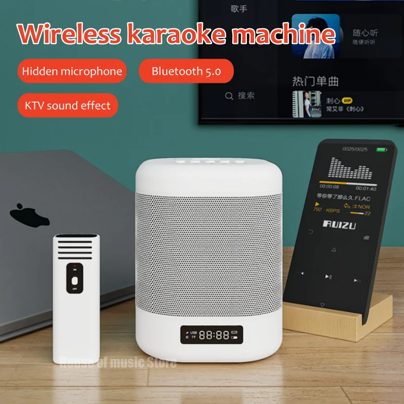 

Wireless Karaoke Machine Portable Bluetooth Speaker With Hidden Microphones Home Party KTV 2 In 1 Outdoor Mobile Phone Subwoofer