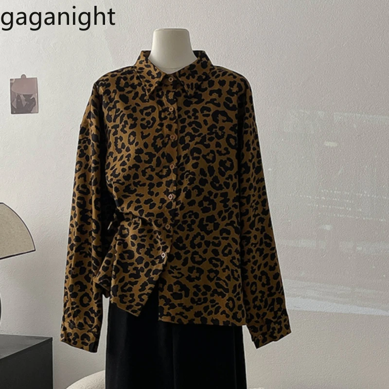 Gaganight Women Temperament Leopard Print Shirt 2024 Autumn New Korean Version Women's Sun Protection Versatile Long Sleeved Top