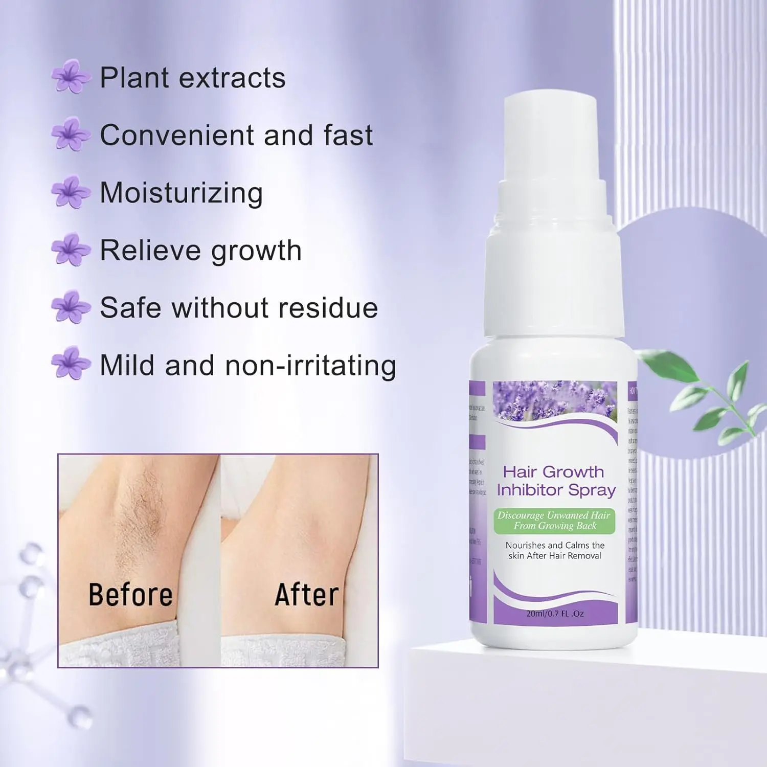 Hair Inhibitor for Face Permanent Hair Growth Inhibitor Non-Irritating Stop Growth for Body Regrowth Lavender Flavor