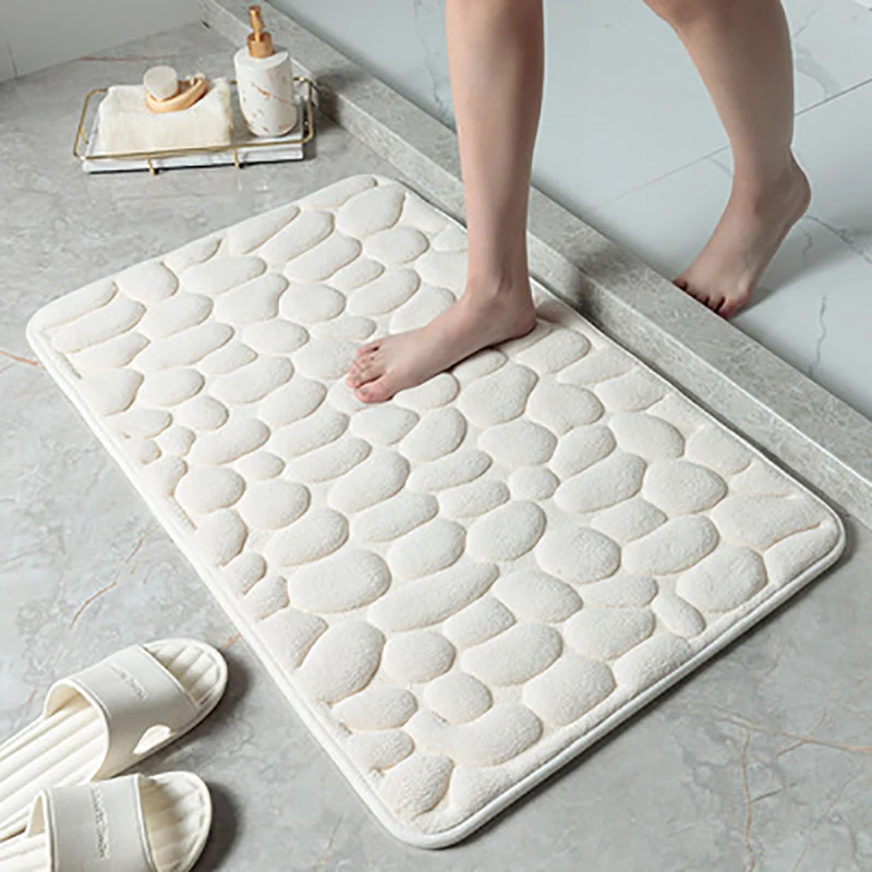 Bath Mat Super Absorbent Floor Mats Bathroom Rug  Cobblestone Embossed Foam Mat Bathtub Floor Rug Shower Room Doormat Non Slip