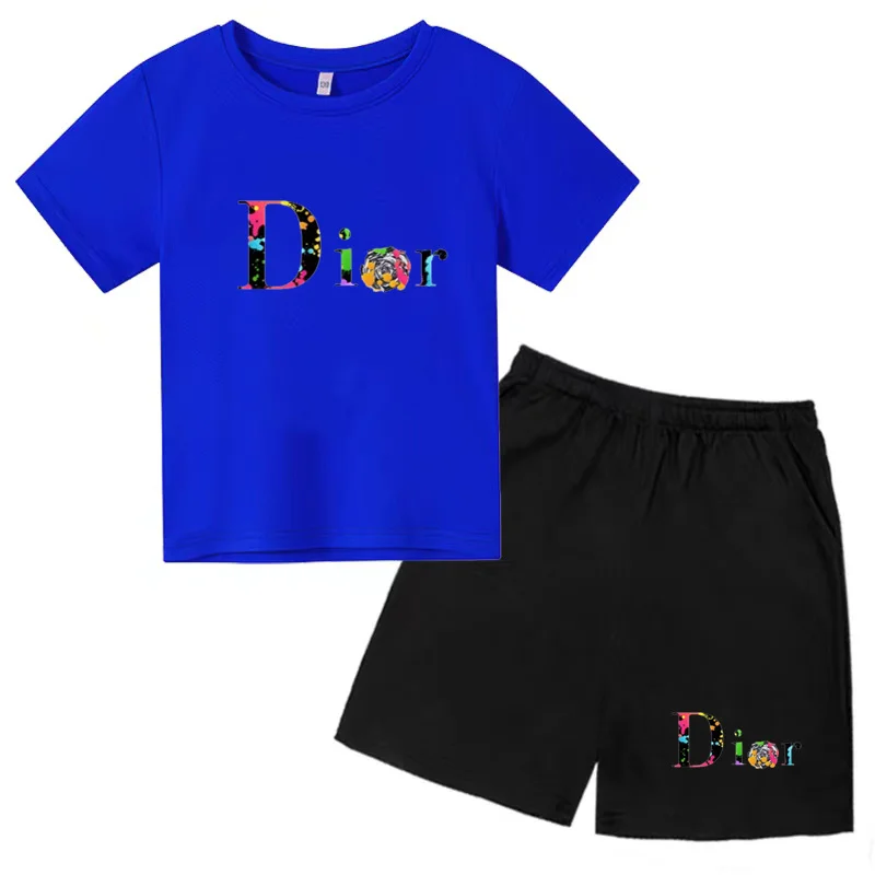 

Kids T-shirt Summer Casual Sportswear Fashion Monogram Print Short Sleeve+Shorts 2P Boys Girls Toddler 3-12 Years Old Sports Set