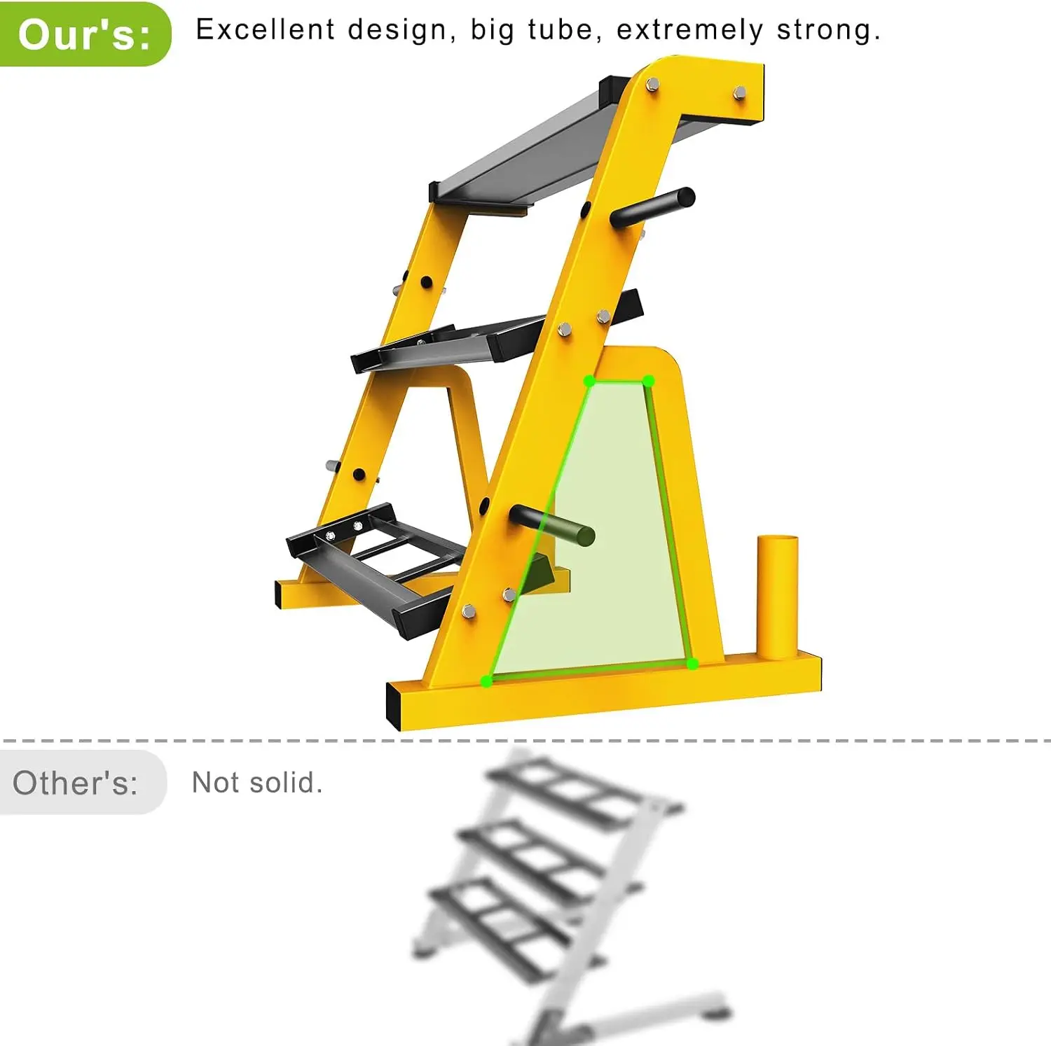 Heavy Duty Three Tier Dumbbell Rack Stand Multifunctional Weight Rack Storage Holder Display Stand Base Unit For Dumbbell Kettlebell Barbell Plate Barbell Bar Home Gym Yellow Black - view 6