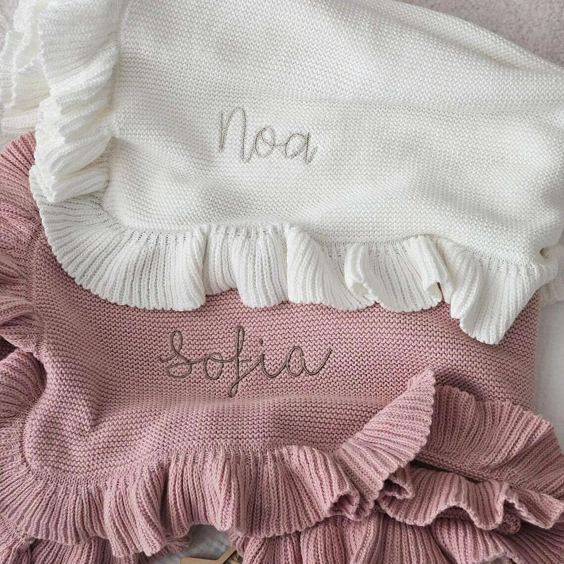 Knit Baby Blanket – 30x40in Personalized Baby Blanket for Newborn Girl and Boy – Custom Blanket with Name Embroidery – Soft Knit