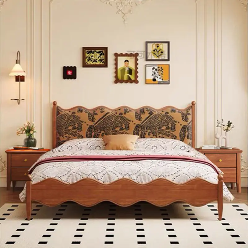 

Medieval solid wood French retro ripple double bedroom wedding bed master bed