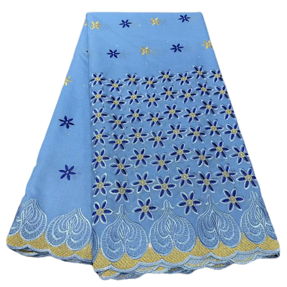 

Модная разноцветная кружевная ткань с хлопковыми камнями, женская женская одежда, 2025 год, вышивка, 5 ярдов, африканская швейцарская вуаль, кружевная ткань, свадебная ткань