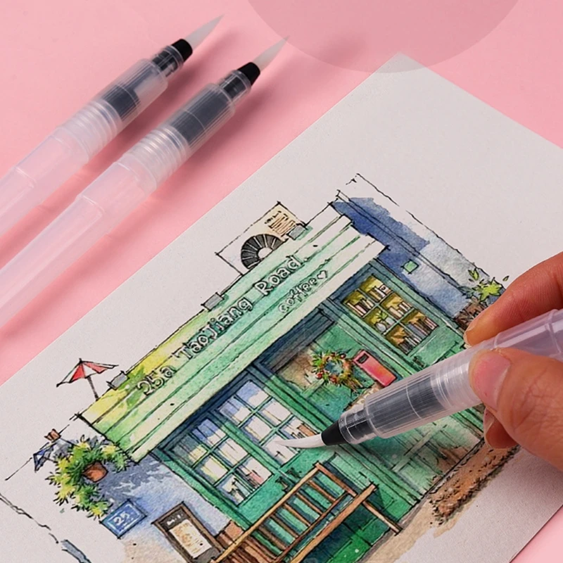 3/6개 수성 페인트 브러시 세트 리필 가능 잉크 워터 브러쉬 펜 파인 플랫 펜촉